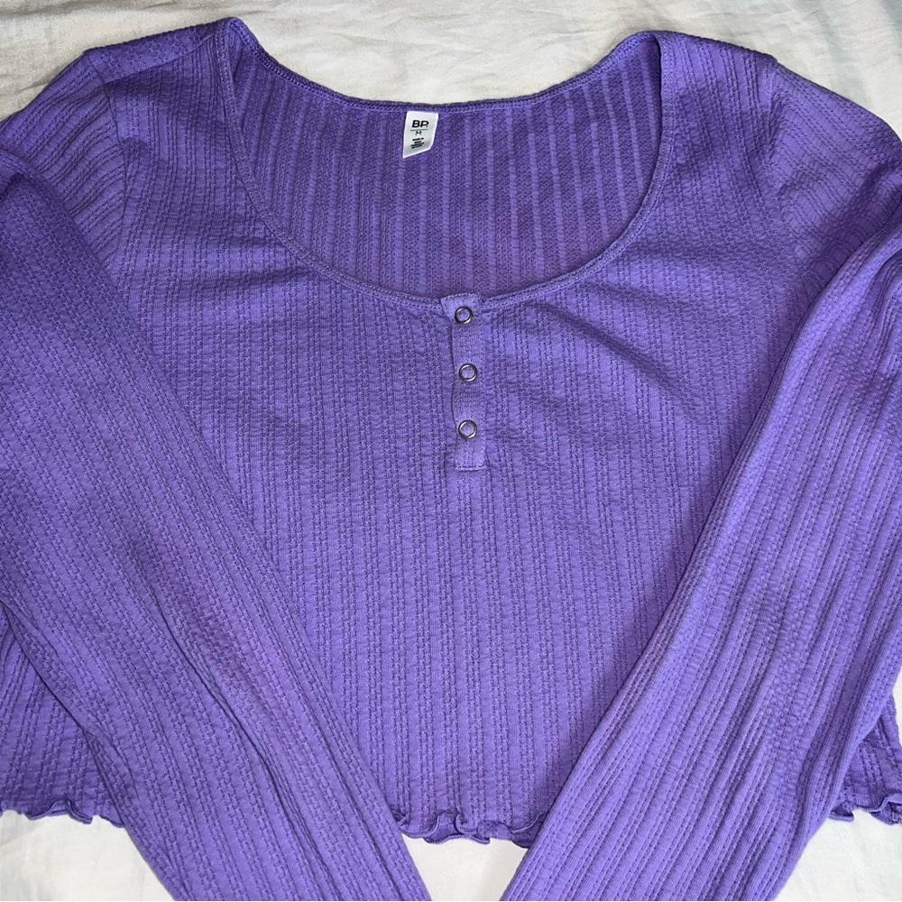 Nordstrom Ribbed Lavender Long Sleeve Top